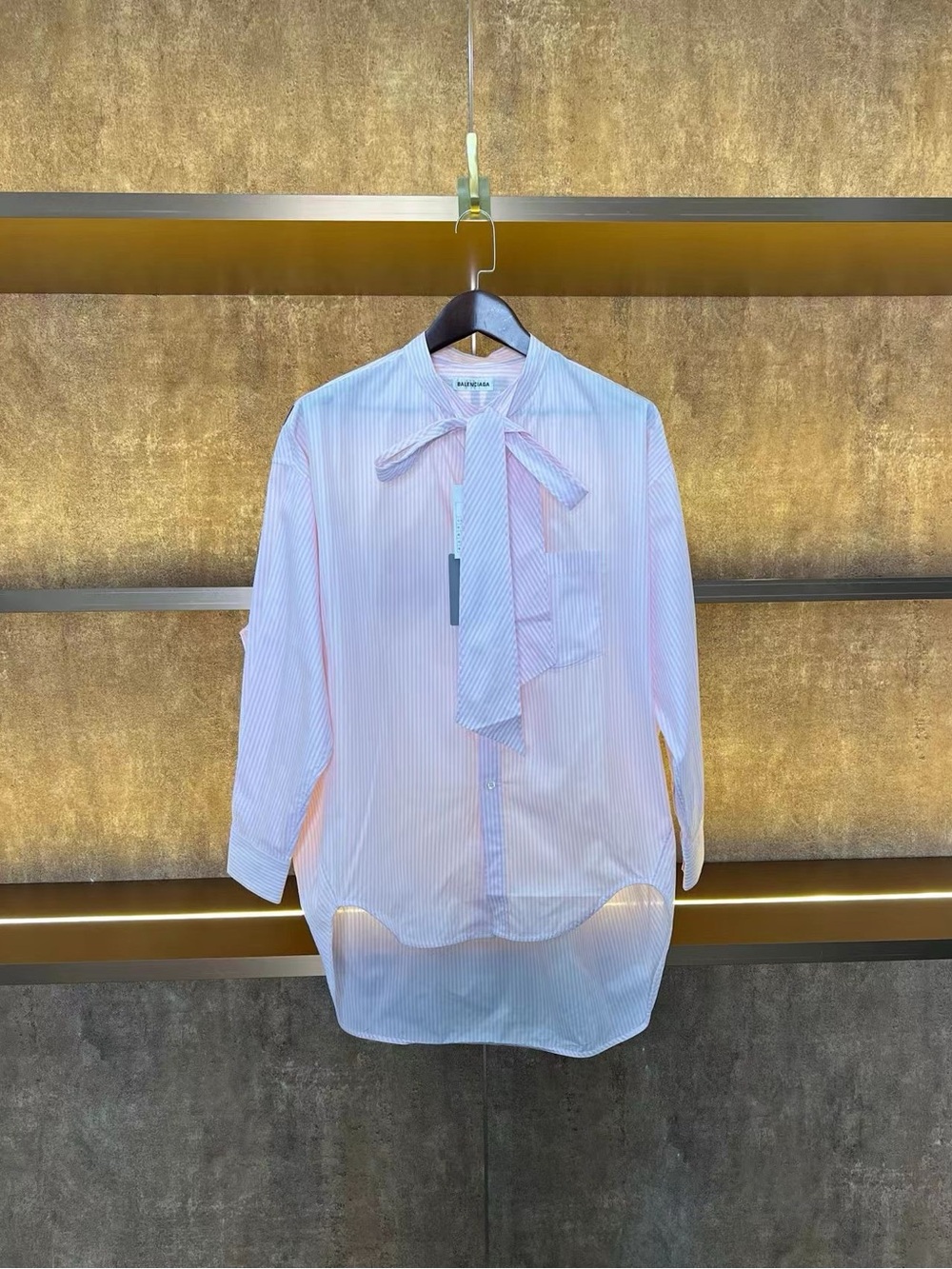 🚩steal Balenciaga Pink & White Striped Tie-Neck Blouse